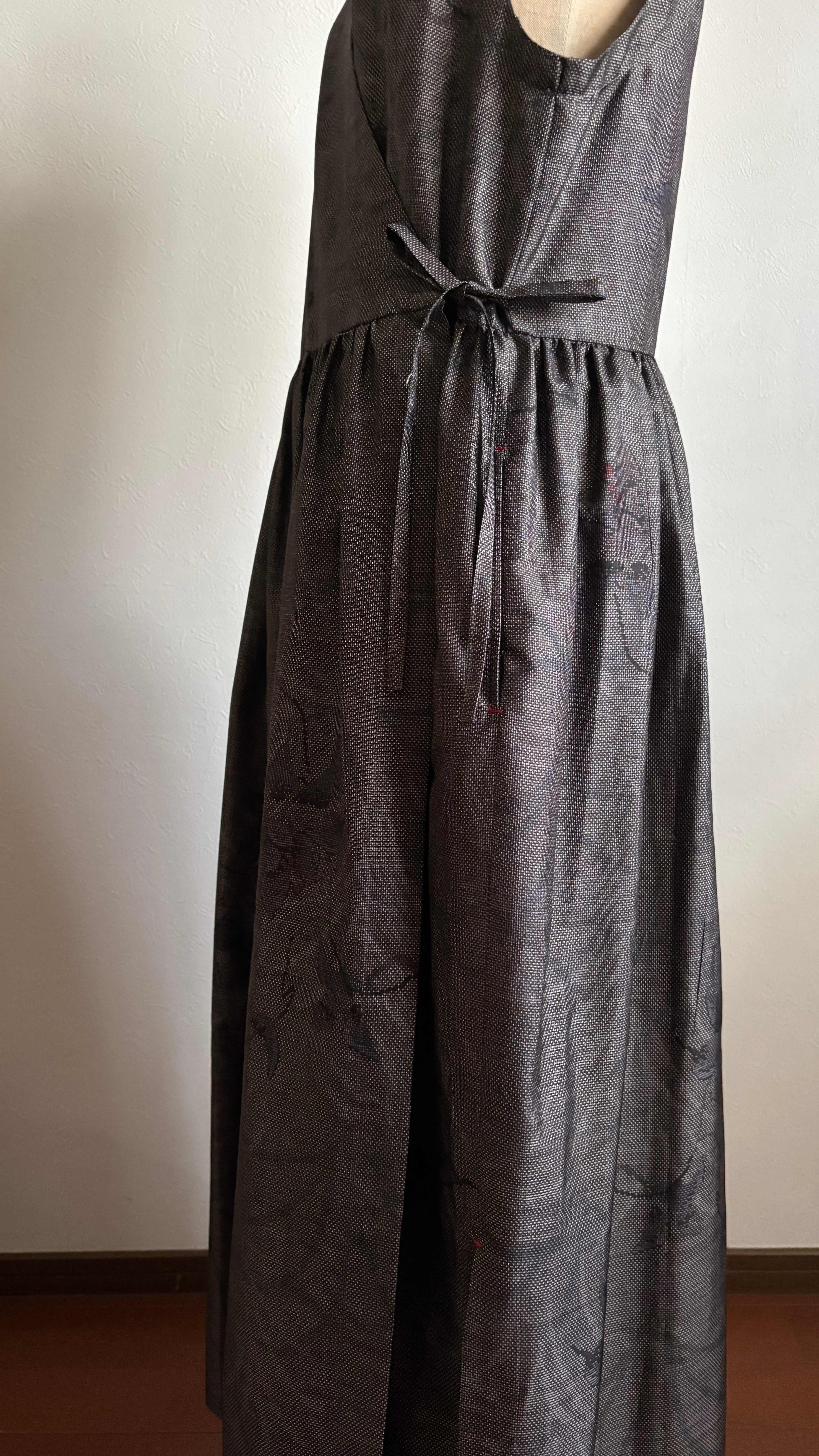 16－＼梢 -KOZUE-／大島紬カシュクールワンピース  身幅48cm  着丈120cm