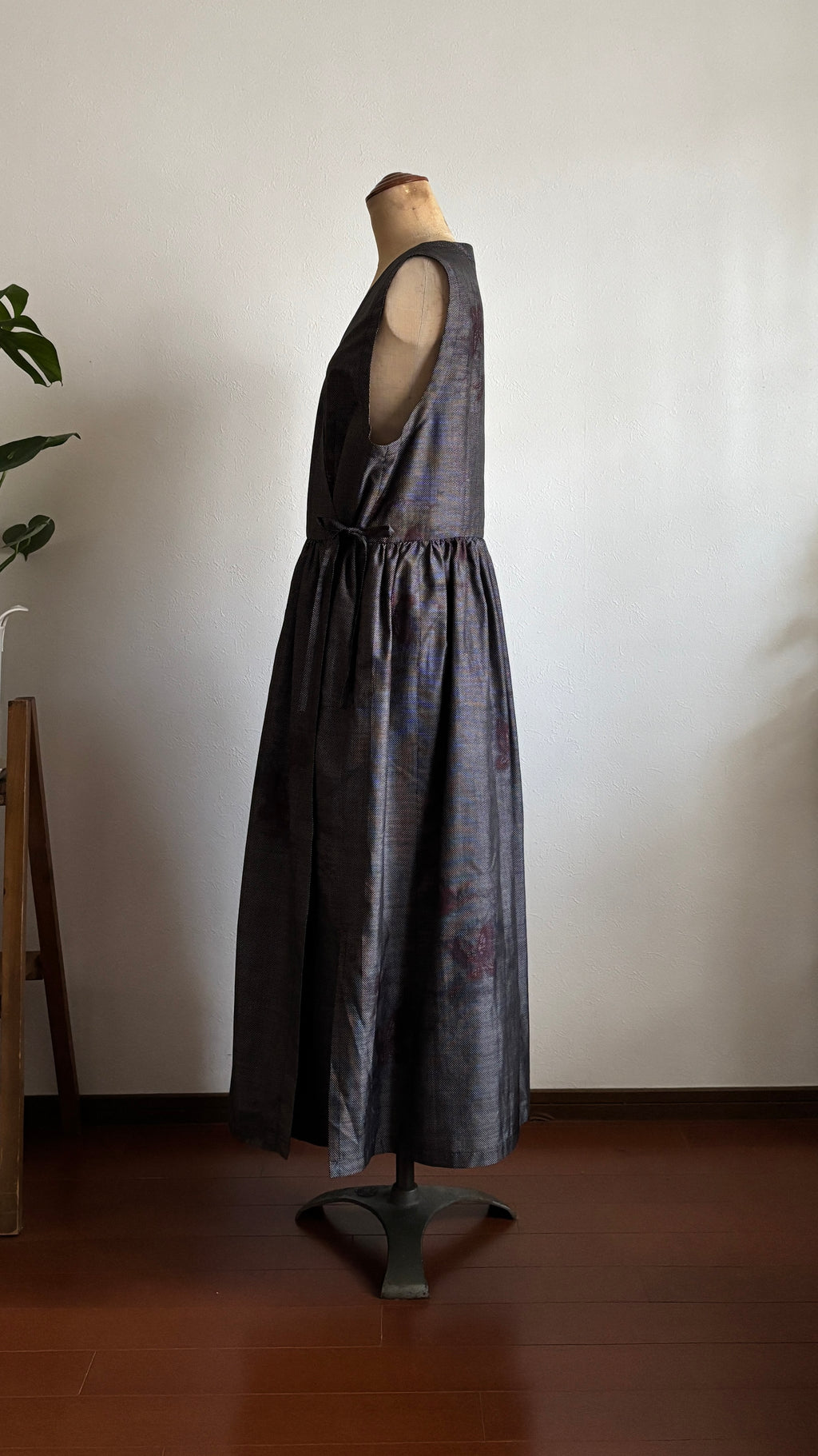 34－＼結蝶 -YUICHOU-／大島紬カシュクールワンピース 身幅53cm 着丈118.5cm