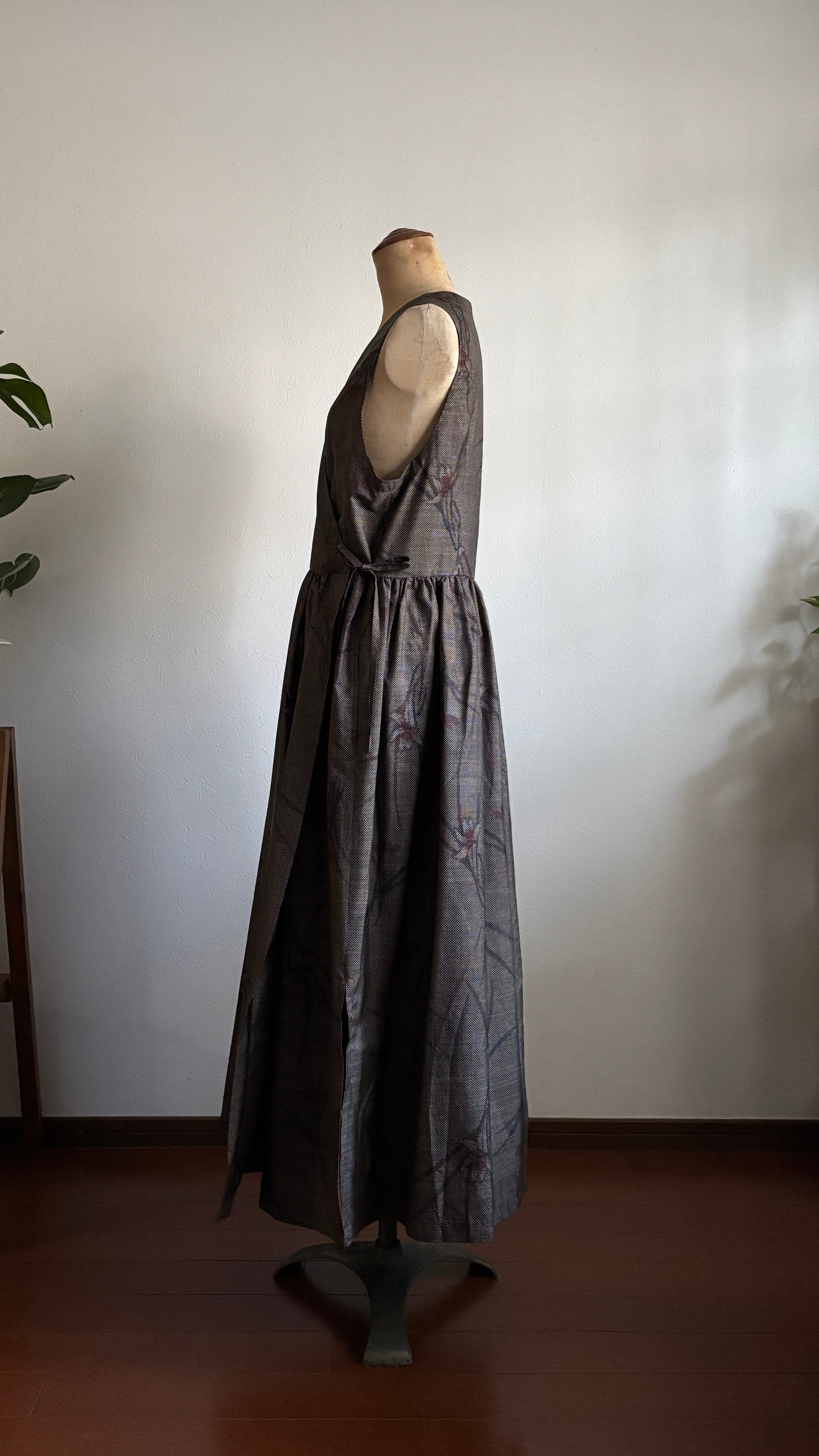 14－＼千尋 -CHIHIRO-／大島紬カシュクールワンピース  身幅48cm  着丈121cm