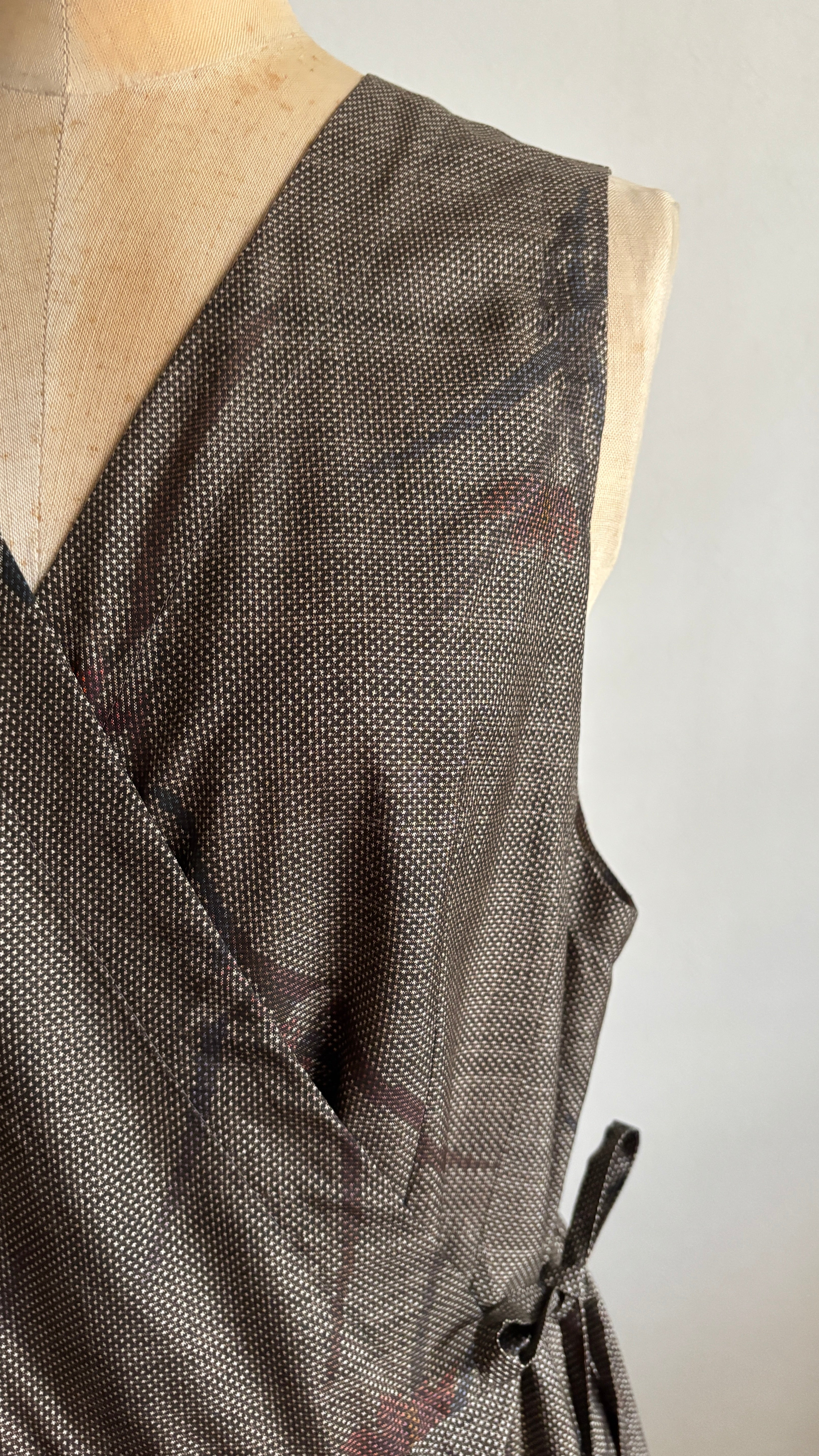 14－＼千尋 -CHIHIRO-／大島紬カシュクールワンピース  身幅48cm  着丈121cm