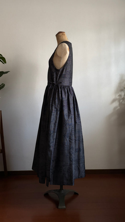 06－＼紗良-SARA-／大島紬カシュクールワンピース　身幅45cm  着丈118cm