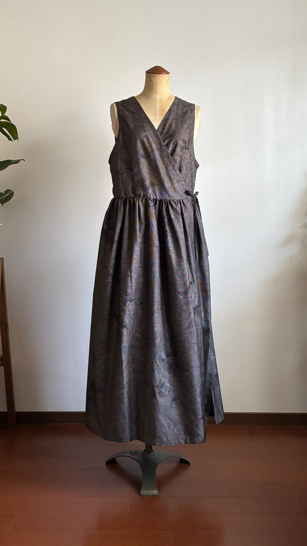 16－＼梢 -KOZUE-／大島紬カシュクールワンピース  身幅48cm  着丈120cm