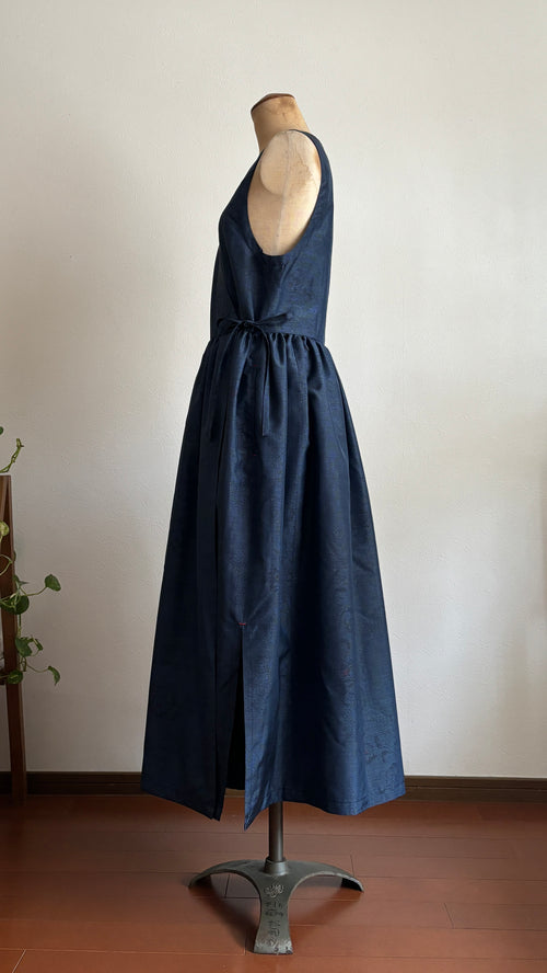 07－＼ 淡藍 －TANRAN－ ／  大島紬カシュクールワンピース　身幅45cm  着丈118cm