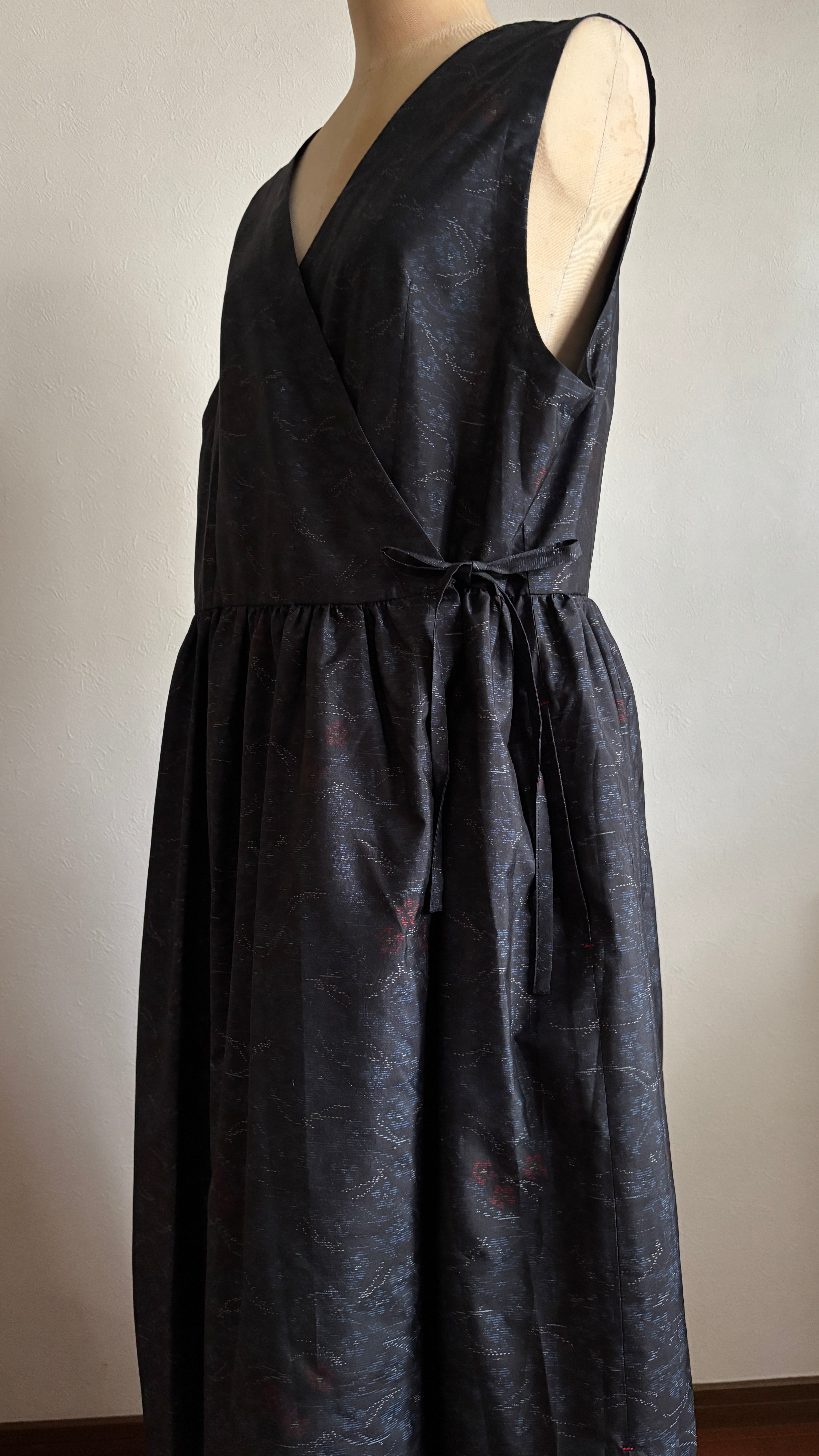 40－＼松花 -SHOUKA-／大島紬カシュクールワンピース 身幅53cm 着丈114.5cm